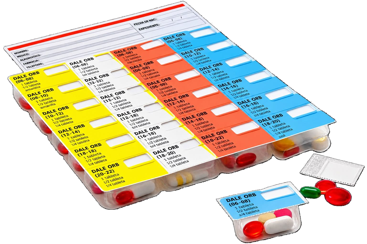 Ejemplo de organizador de medicamentos por horario y dosis